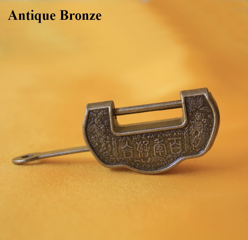 Chinese Lock Padlock Key Protector Furniture Decorative Jewelry Box Decor Ancient Vintage Style Antique Bronze Gold Tone Zinc Alloy 35 44 mm