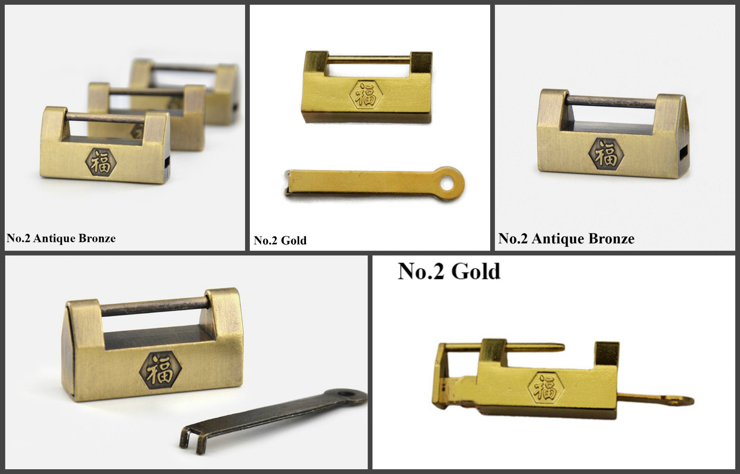 Chinese Lock Padlock Key Protector Ancient Vintage Style Antique Bronze Gold Silver Brass Copper Furniture Decorative Decor Chest Hardware