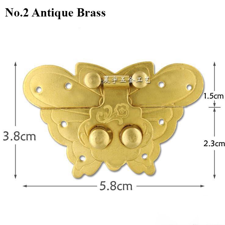 Chinese Butterfly Lock Ancient Vintage Style Antique Bronze Zinc Alloy Brass Furniture Jewelry Box Decor 50 58mm 2 2 5/16" Chest Hardware