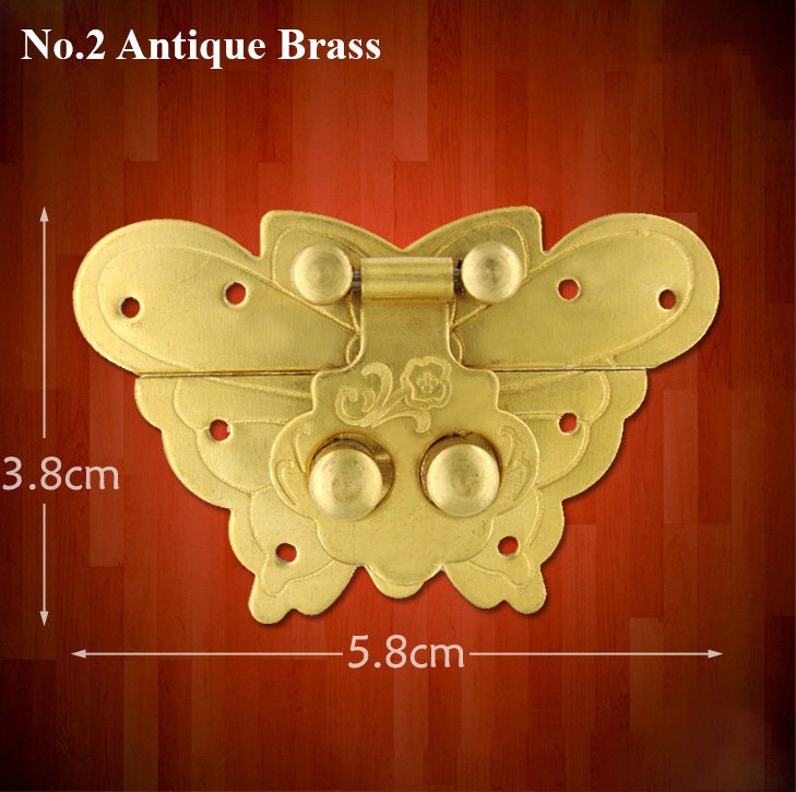 Chinese Butterfly Lock Ancient Vintage Style Antique Bronze Zinc Alloy Brass Furniture Jewelry Box Decor 50 58mm 2 2 5/16" Chest Hardware