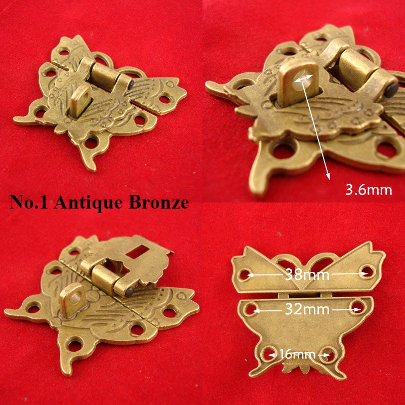 Chinese Butterfly Lock Ancient Vintage Style Antique Bronze Zinc Alloy Brass Furniture Jewelry Box Decor 50 58mm 2 2 5/16" Chest Hardware