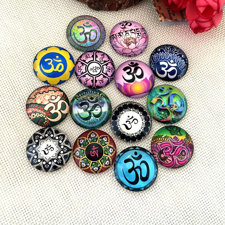 Mandala Mantra Aun Om Round Cabochon 3/8 1 2 1/4" 10 - 58 mm Digital Photo Glass Beads Tiles Domes Cameo Seal Charm Locket Charms Final Sale