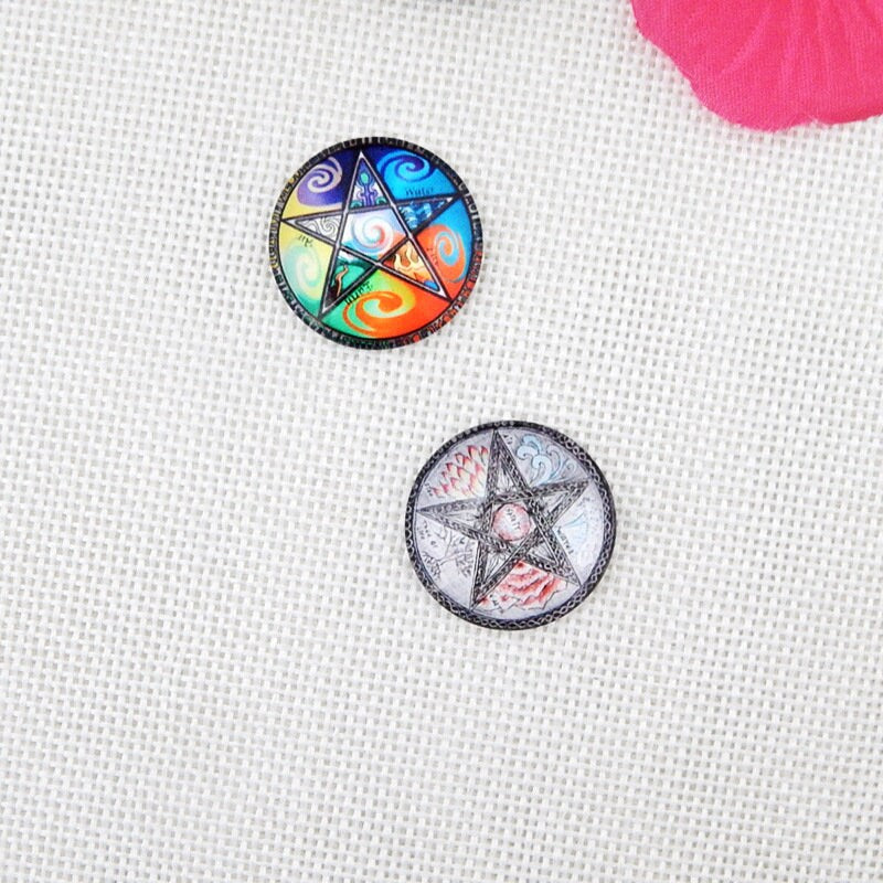 Round Glass Cabochon Pentagram Star Goat Devil Satanic Wicca Pagan Pentacle Cap Seal Photo Flatback Dome Grab Bag Bulk Lot Final Sale