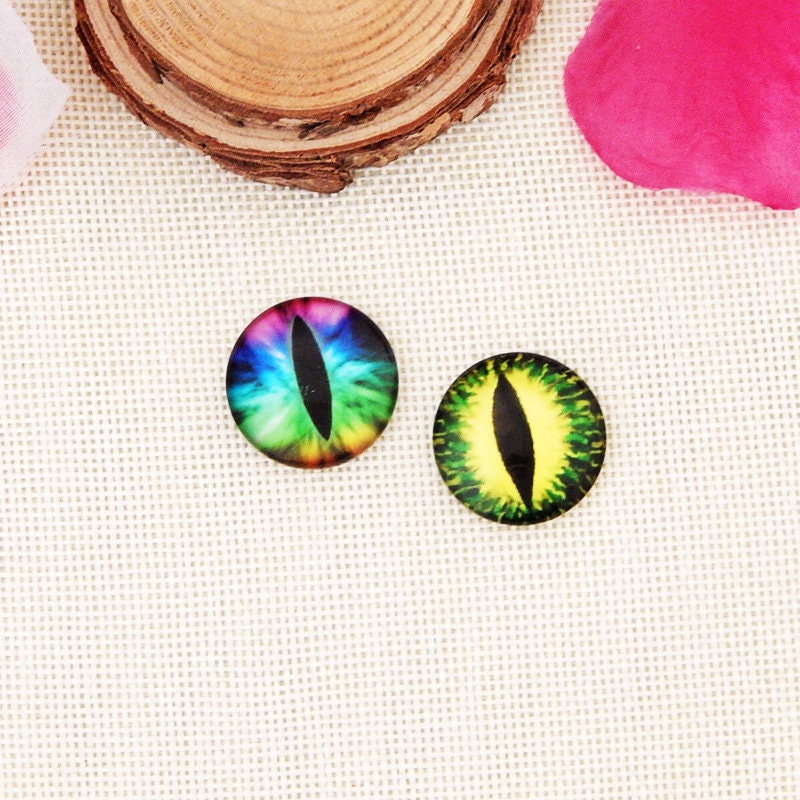 Round Glass Cabochon Cat Eye #2 - Glow in The Dark and #1 - Not Glowing Photo Flatback Dome Bottle Cap Seal Cover Cameo PendantFinal Sale