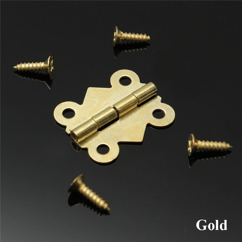 Mini Metal Small Box Hinge Decorative Stop Hinges 90 180 Degree Cabinet Cupboard Door Hardware Doll House Miniature Cigar Box Bronze Gold