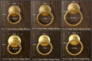 Ancient Antique Bronze/Brass Tone Brass Head Drop Ring Drawer Pull Handle Knob Furniture Decorative Door Cabinet Chinese Decor Knocker