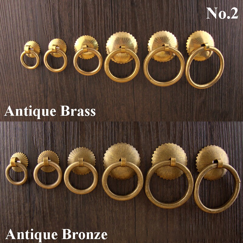 Ancient Antique Bronze/Brass Tone Brass Head Drop Ring Drawer Pull Handle Knob Furniture Decorative Door Cabinet Chinese Decor Knocker