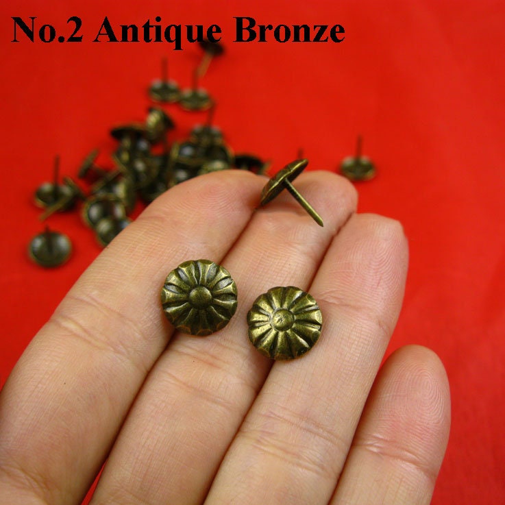 Ancient Antique/Red Bronze Gold Silver Iron Small Flower Round Square Screw Head Nail Pin Furniture Decorative Door Cabinet Sofa Couch Decor