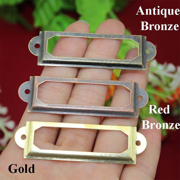 Label Tag Card Frame Holder Rectangle Square Furniture Decorative Door Cabinet Decor Ancient Vintage Style Antique Red Bronze Gold Tone Iron