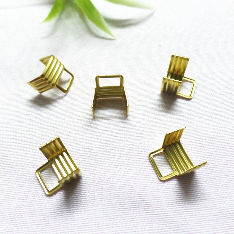 Fold Over Crimp Clamp Clip Wide Square Bar Loop Leather Flat Cord End Tip Cap Connector Terminator Zipper Pull Jewelry Leathercraft Hardware