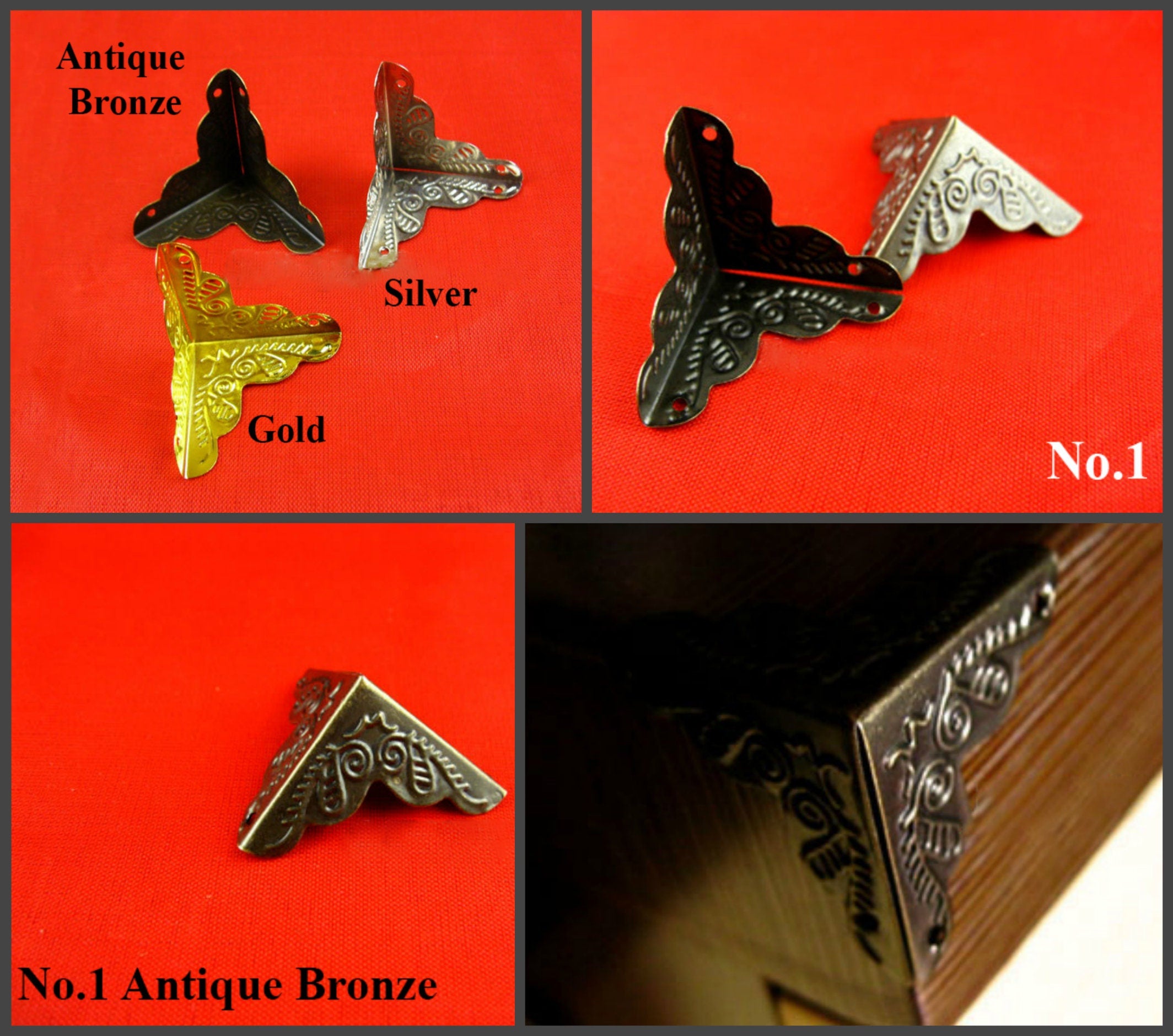 Furniture Decorative Jewelry Box Decor Triangle Corner Protector Vintage Antique Bronze Brass Silver Gold Tone 19 23 24 30mm