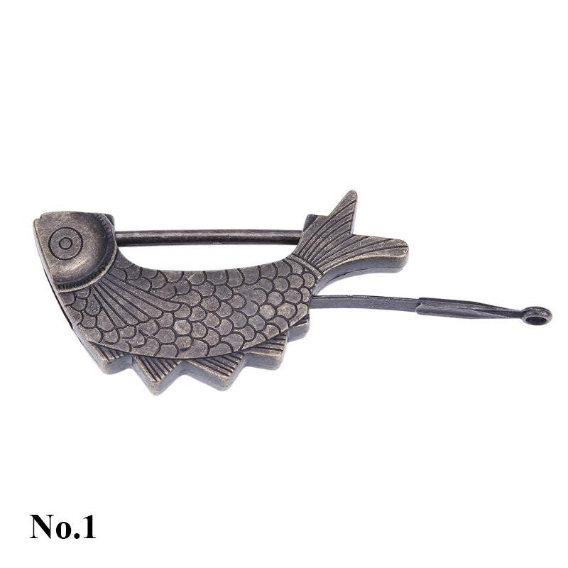 Fish Chinese Lock Padlock Key Protector Furniture Decorative Jewelry Box Decor Ancient Vintage Style Bronze Alloy 50-117 mm Chest Hardware