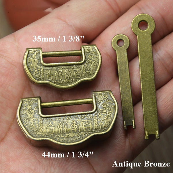 Chinese Lock Padlock Key Protector Furniture Decorative Jewelry Box Decor Ancient Vintage Style Antique Bronze Gold Tone Zinc Alloy 35 44 mm