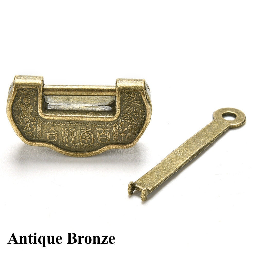 Chinese Lock Padlock Key Protector Furniture Decorative Jewelry Box Decor Ancient Vintage Style Antique Bronze Gold Tone Zinc Alloy 35 44 mm