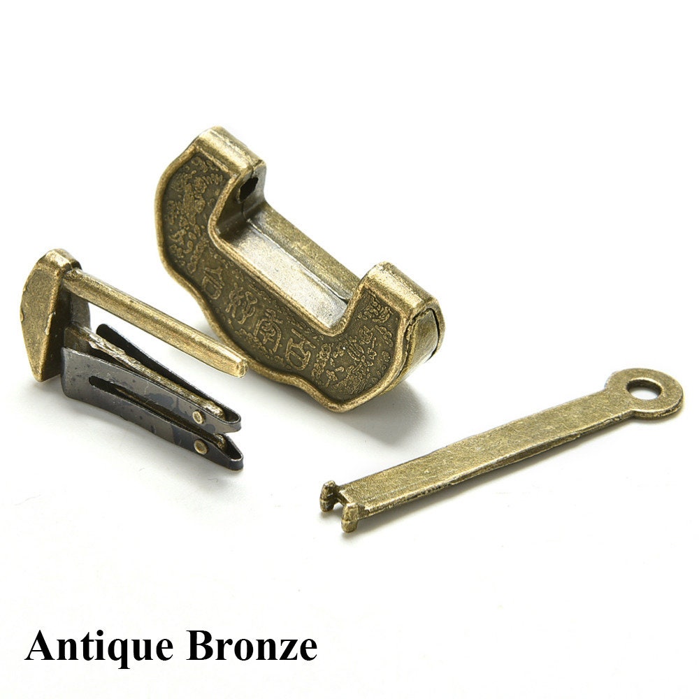 Chinese Lock Padlock Key Protector Furniture Decorative Jewelry Box Decor Ancient Vintage Style Antique Bronze Gold Tone Zinc Alloy 35 44 mm