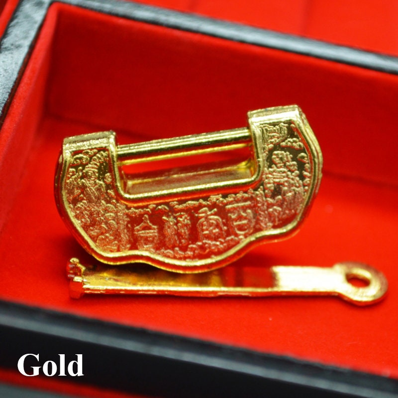 Chinese Lock Padlock Key Protector Furniture Decorative Jewelry Box Decor Ancient Vintage Style Antique Bronze Gold Tone Zinc Alloy 35 44 mm