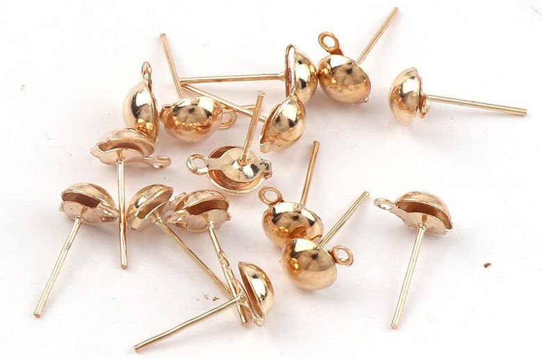 Stud Earring Post Loop Dome Half Ball Earstud Pierced Dainty Round Closed Ring Connector 4 6 11mm Long Silver Gold Bronze Findings Supply