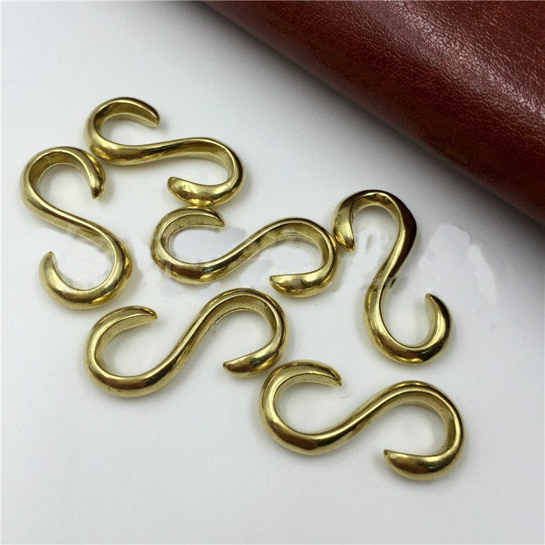 Solid Brass S Shape Hook Conector Clasp 24mm 1 inch Copper Heavy Duty Leather Craft Hardware Jewelry Making Bracelet Finding Wholesale Bulk