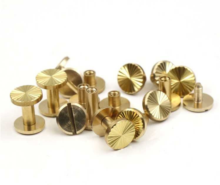 Solid Brass Chicago Screw Screwback Post Bolt Button Belt Stud Rivet Round Head Heavy Duty Leathercraft Wholesale Bulk 4 5 6 7 8 9 10 mm