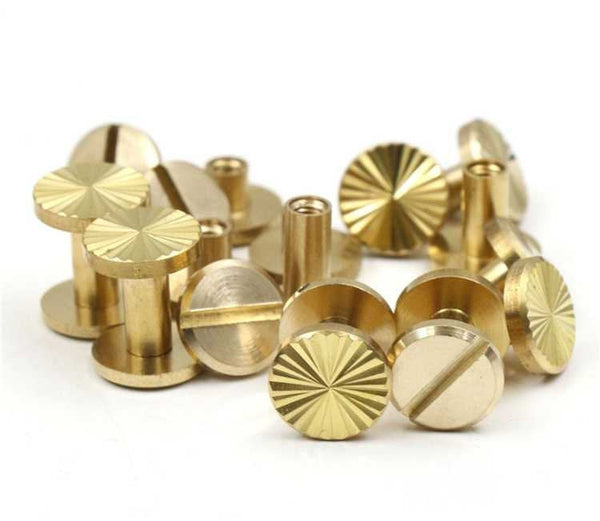 Solid Brass Chicago Screw Screwback Post Bolt Button Belt Stud Rivet Round Head Heavy Duty Leathercraft Wholesale Bulk 4 5 6 7 8 9 10 mm