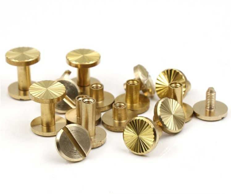 Solid Brass Chicago Screw Screwback Post Bolt Button Belt Stud Rivet Round Head Heavy Duty Leathercraft Wholesale Bulk 4 5 6 7 8 9 10 mm