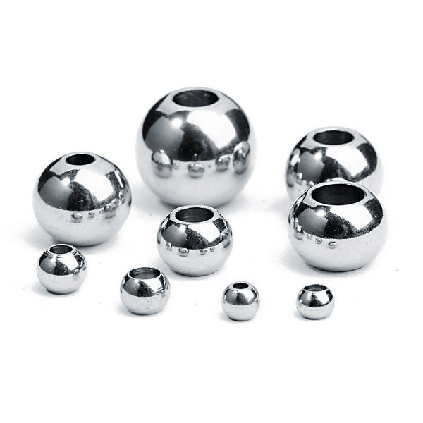 Stainless Steel Smooth Round Metal Ball Center Drilled Small Hole Lagre Seed Spacer Bead Loose Seamless Tiny Filler Charm 3 4 5 6 8 10 mm