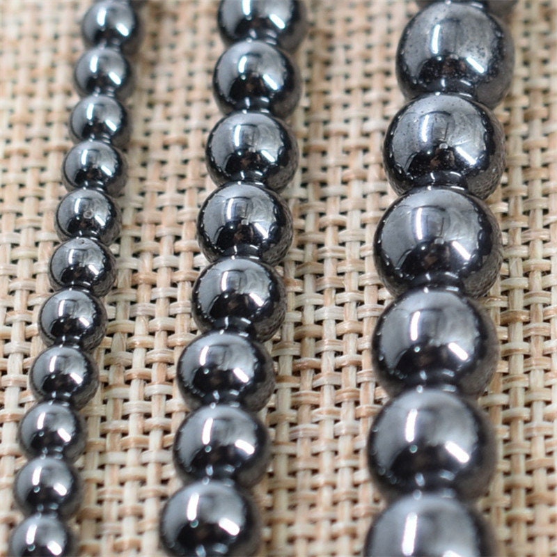 Black Magnetic Hematite Bead Center Drilled Round 2 3 4 6 8 10 12 14 16mm Loose Stone Smooth Ball Two Hole Jewellery Making Bracelet Therapy