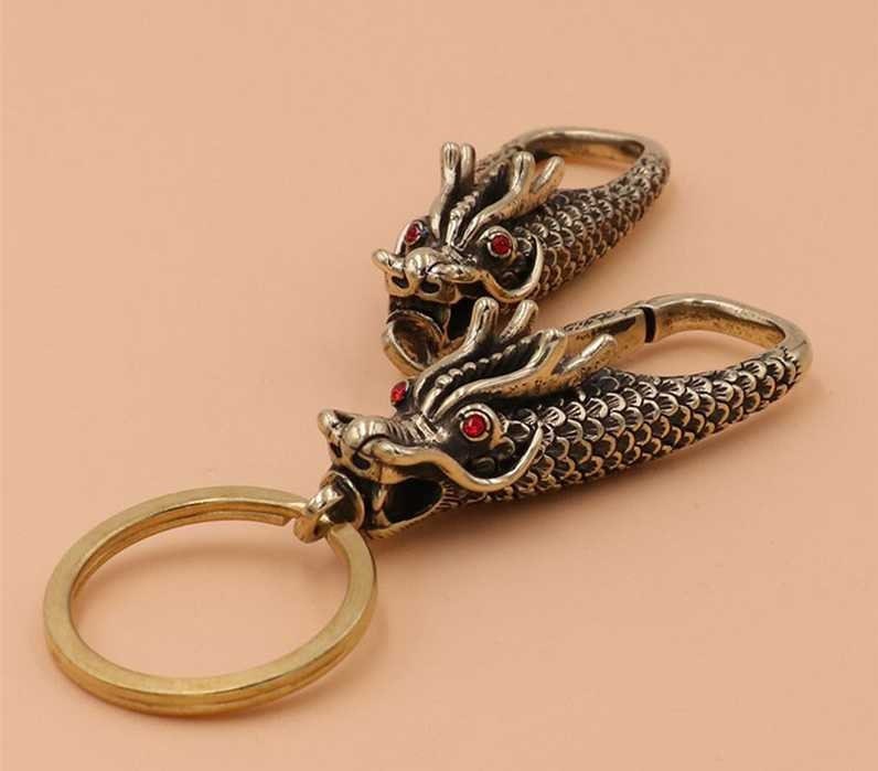 Solid Brass Antique Dragon Lanyard Clip Snap Hook 66mm 2 5/8 inch Carabiner Key Chain Ring Fob Purse Wallet Belt Hardware Leathercraft Bulk