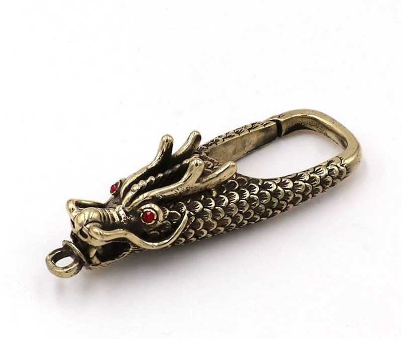 Solid Brass Antique Dragon Lanyard Clip Snap Hook 66mm 2 5/8 inch Carabiner Key Chain Ring Fob Purse Wallet Belt Hardware Leathercraft Bulk