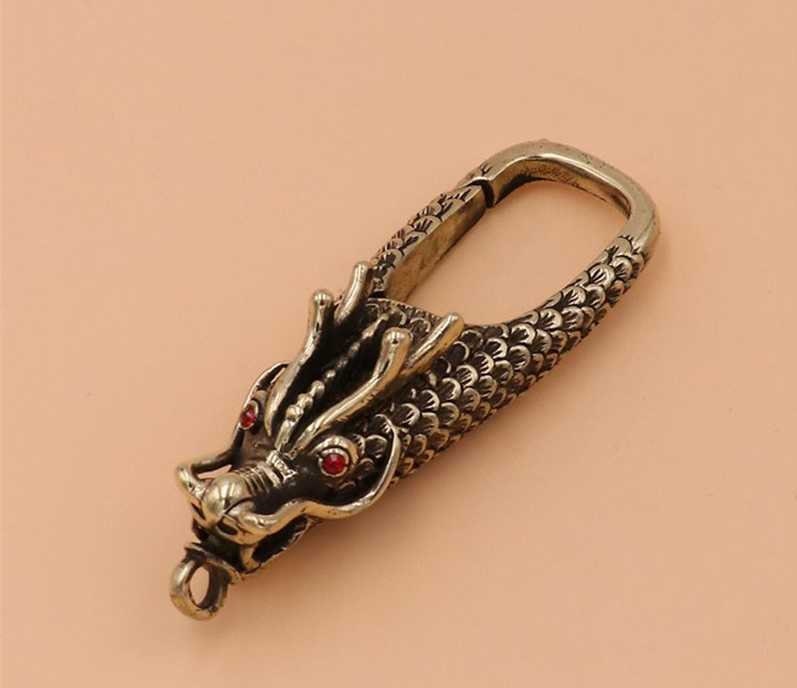 Solid Brass Antique Dragon Lanyard Clip Snap Hook 66mm 2 5/8 inch Carabiner Key Chain Ring Fob Purse Wallet Belt Hardware Leathercraft Bulk