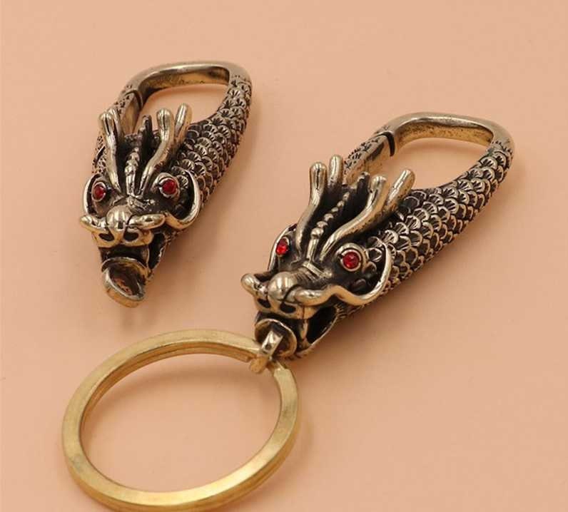 Solid Brass Antique Dragon Lanyard Clip Snap Hook 66mm 2 5/8 inch Carabiner Key Chain Ring Fob Purse Wallet Belt Hardware Leathercraft Bulk