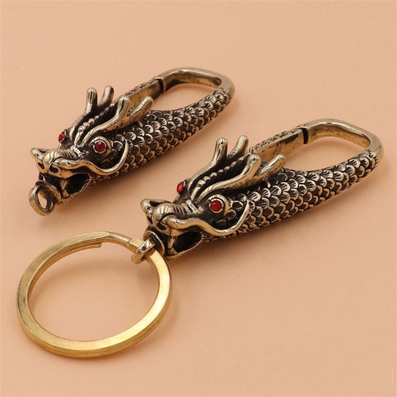 Solid Brass Antique Dragon Lanyard Clip Snap Hook 66mm 2 5/8 inch Carabiner Key Chain Ring Fob Purse Wallet Belt Hardware Leathercraft Bulk