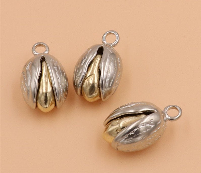 Solid Brass Pistachio Bean Pod Charm 14x23mm 9/19x1 inch Pendant Keychain Copper Heavy Duty DIY Hardware Accessories Leathercraft Wholesale