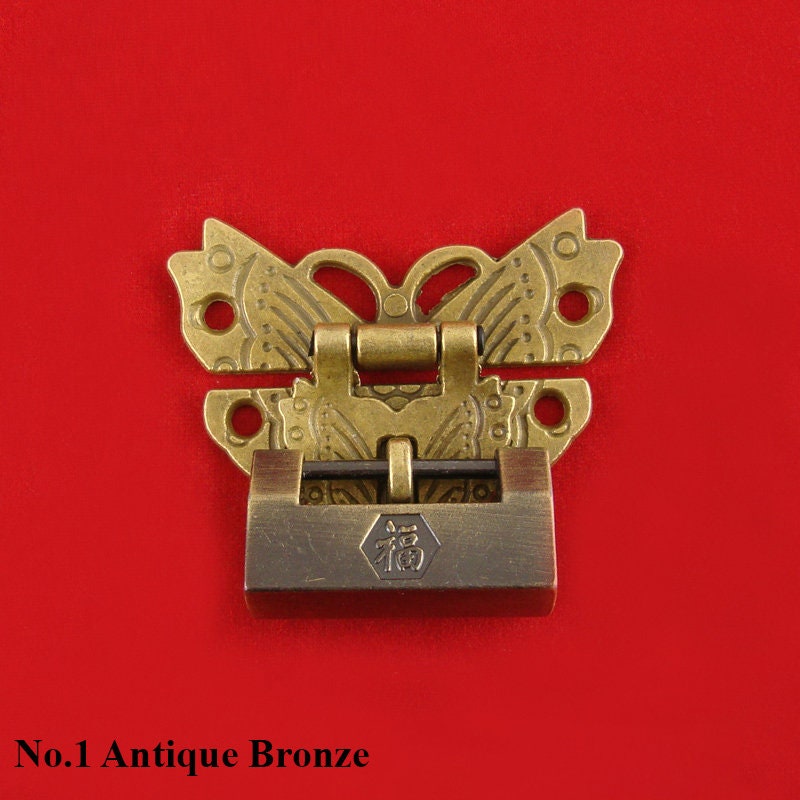 Chinese Butterfly Lock Ancient Vintage Style Antique Bronze Zinc Alloy Brass Furniture Jewelry Box Decor 50 58mm 2 2 5/16" Chest Hardware