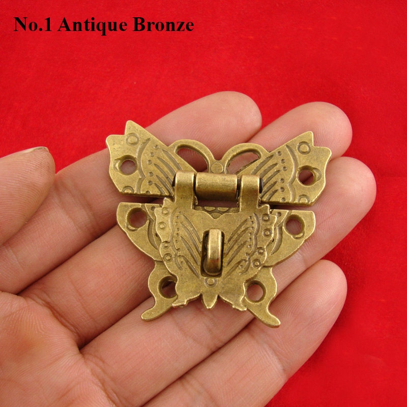 Chinese Butterfly Lock Ancient Vintage Style Antique Bronze Zinc Alloy Brass Furniture Jewelry Box Decor 50 58mm 2 2 5/16" Chest Hardware