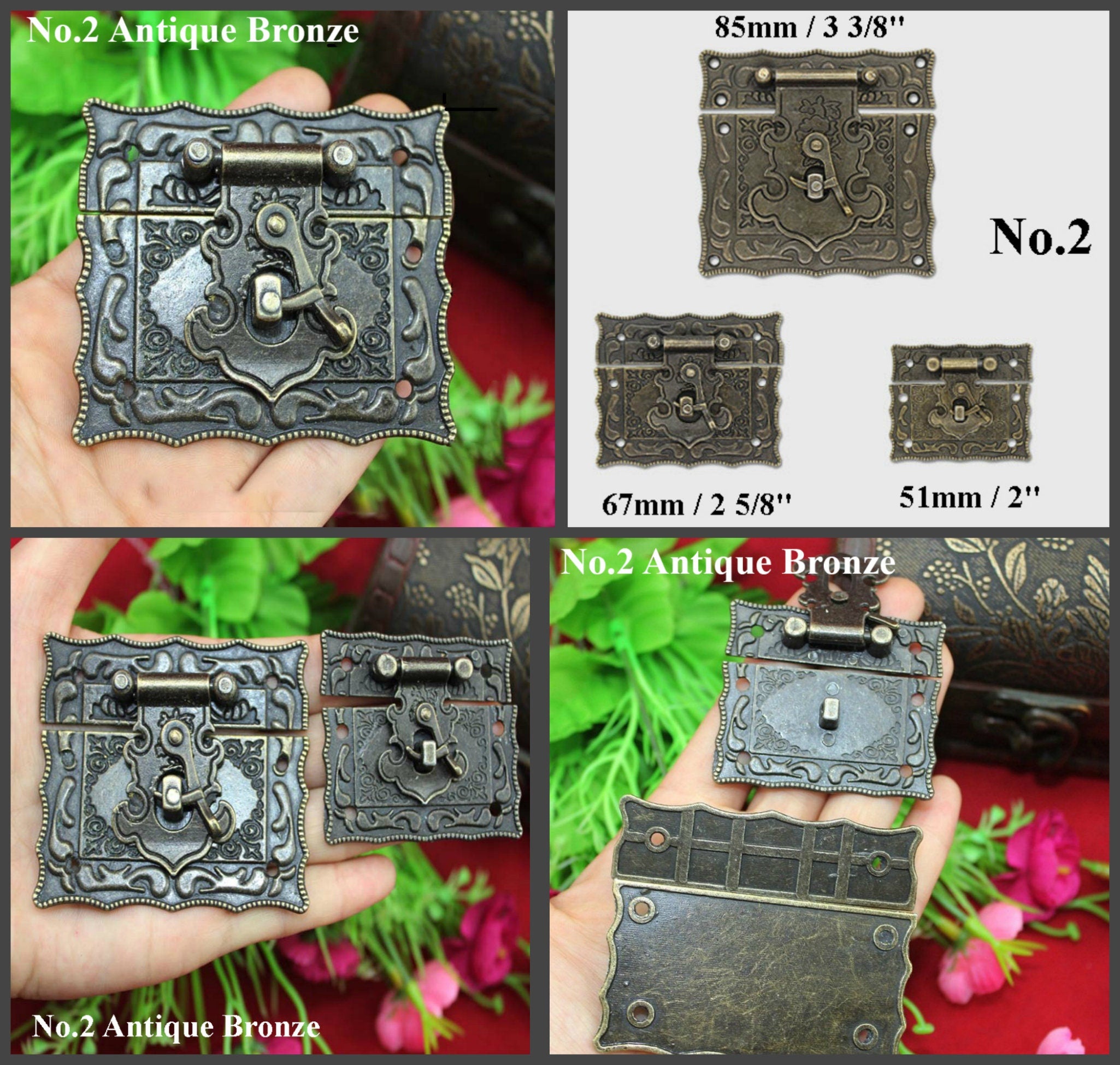 Chinese Latch Lock Ancient Vintage Style Antique Bronze/Brass Tone Iron Alloy Copper Furniture Decorative Jewelry Box Cabinet Chest Hardware