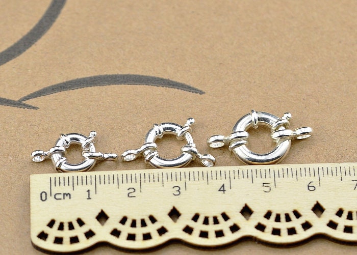 925 Sterling Silver Round Spring Ring Clasp Pearl Clasp Bolt Wheel Two Double Loops Rings End 10 12 15 mm 1/2" 5/8" Strand Necklace Bracelet