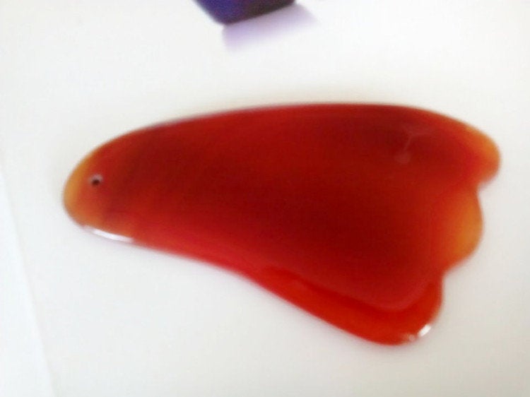 Natural Red Agate Carnelian Gua Sha Board 4-3/8 inch Guasha Face Body Tool Chalcedony