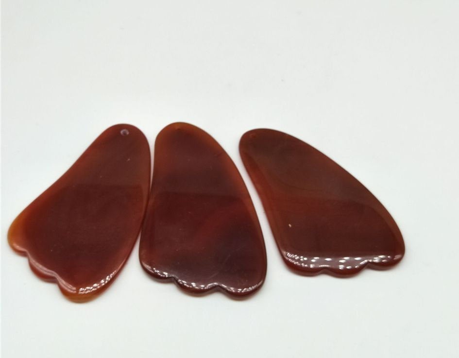 Natural Red Agate Carnelian Gua Sha Board 4-3/8 inch Guasha Face Body Tool Chalcedony