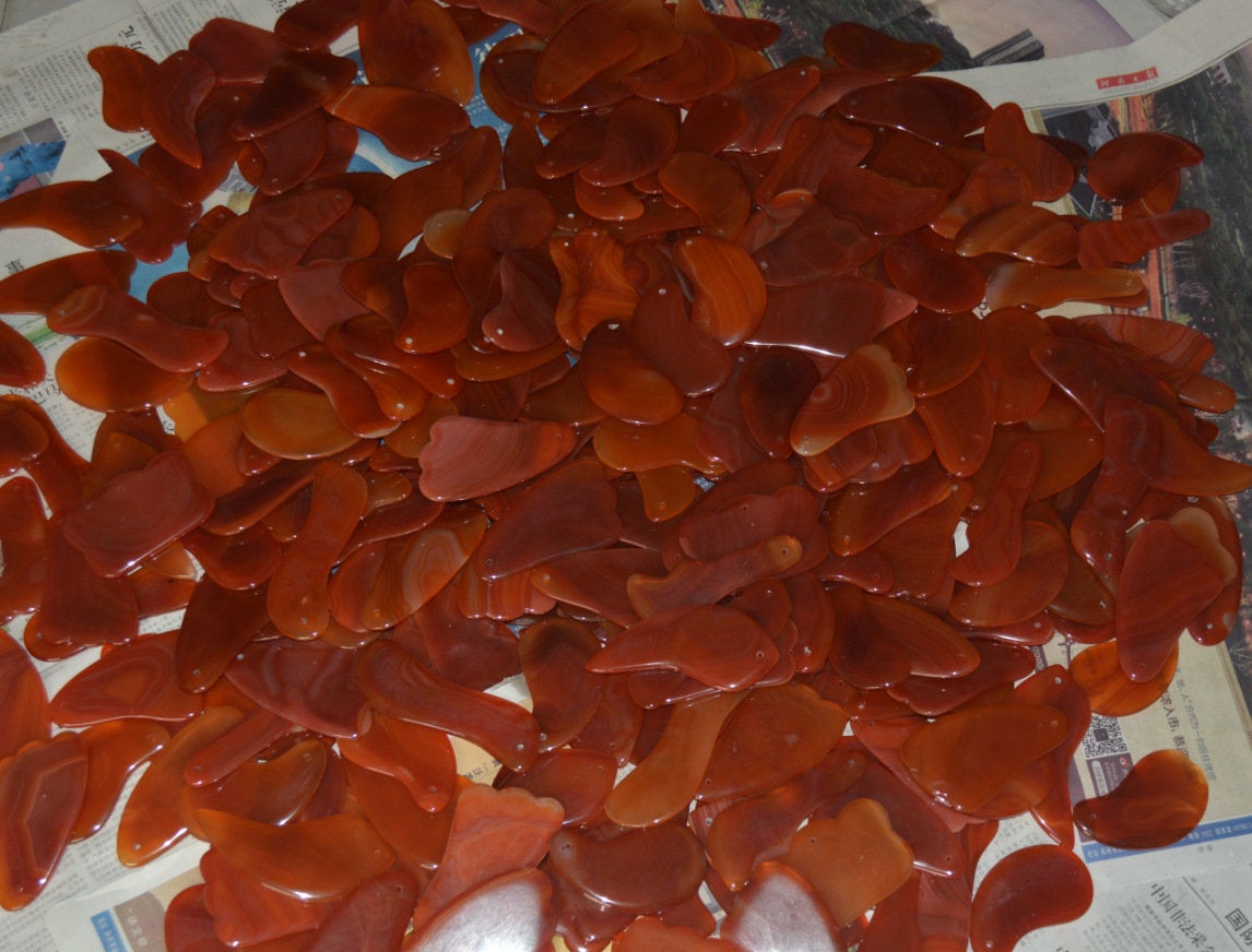 Natural Red Agate Carnelian Gua Sha Board 4-3/8 inch Guasha Face Body Tool Chalcedony