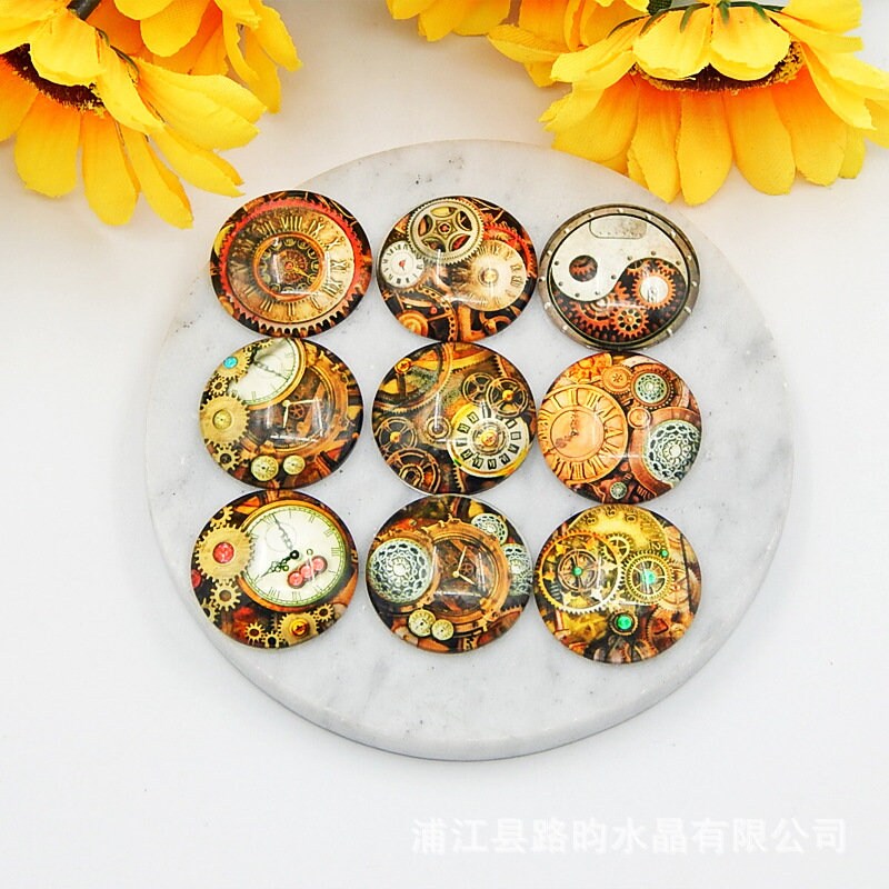 Steampunk Round Cabochon 3/8 1 2 1/4" 10 - 58 mm Digital Photo Glass Beads Tiles Domes Cameo Seal Charm Locket Charms Wholesale Final Sale