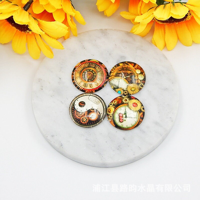 Steampunk Round Cabochon 3/8 1 2 1/4" 10 - 58 mm Digital Photo Glass Beads Tiles Domes Cameo Seal Charm Locket Charms Wholesale Final Sale