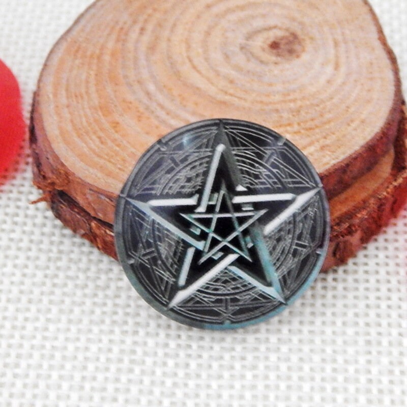 Round Glass Cabochon Pentagram Star Goat Devil Satanic Wicca Pagan Pentacle Cap Seal Photo Flatback Dome Grab Bag Bulk Lot Final Sale