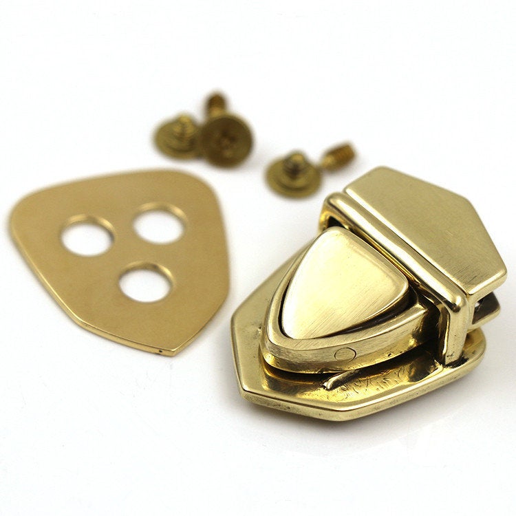 Solid Brass Thumb Catch Tuck Lock Triangle Flap Clasp Closure Latch Tongue Push Clutch Case Purse Leathercraft Hardware Bag Making Supply