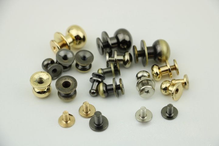 Screw Stud Button Round Head Brass Rivet Sam Brown Browne Gold Bronze Silver Black 6 8 10 mm Leathercraft Belt Collar Cuff Band Wallet Purse