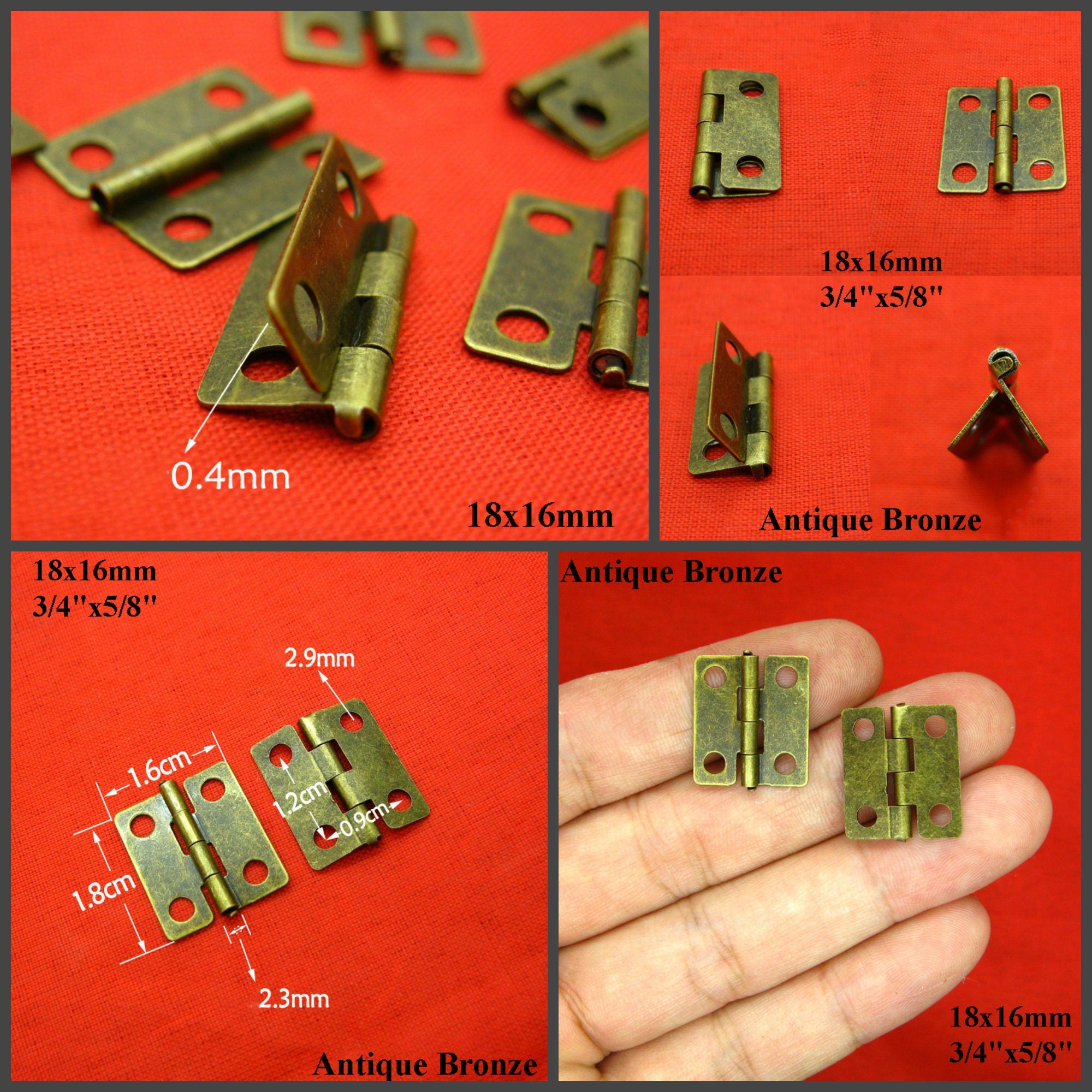 Mini Metal Small Box Butt Hinge 180 Degree Cabinet Cupboard Case Door Hardware Doll House Miniature Cigar Jewelry Box Bronze Gold Iron Brass