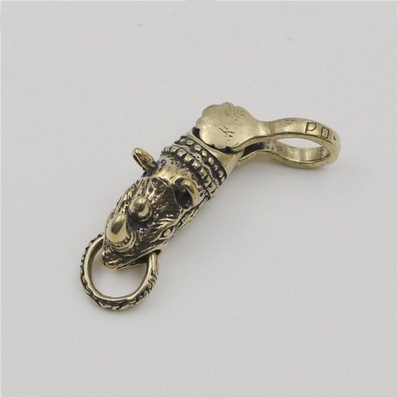 Solid Brass Rhinoceros Rhino Keychain Keyring 2 3/8 inch Coil Fob Decor Connector Holder DIY Copper Hardware Accessories Leathercraft Bulk