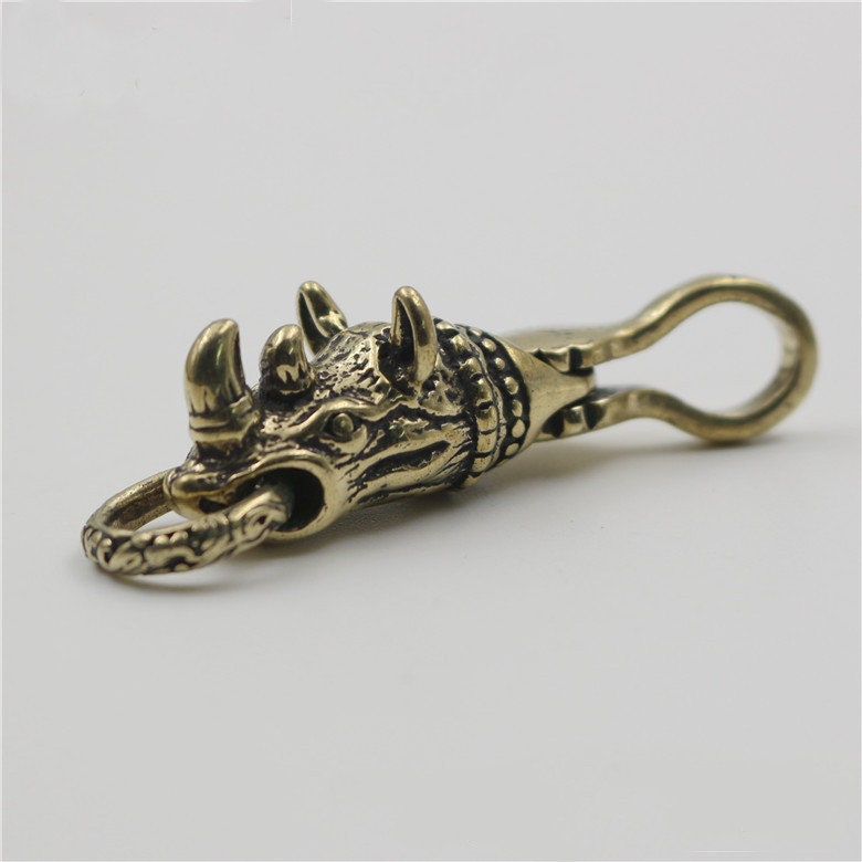 Solid Brass Rhinoceros Rhino Keychain Keyring 2 3/8 inch Coil Fob Decor Connector Holder DIY Copper Hardware Accessories Leathercraft Bulk