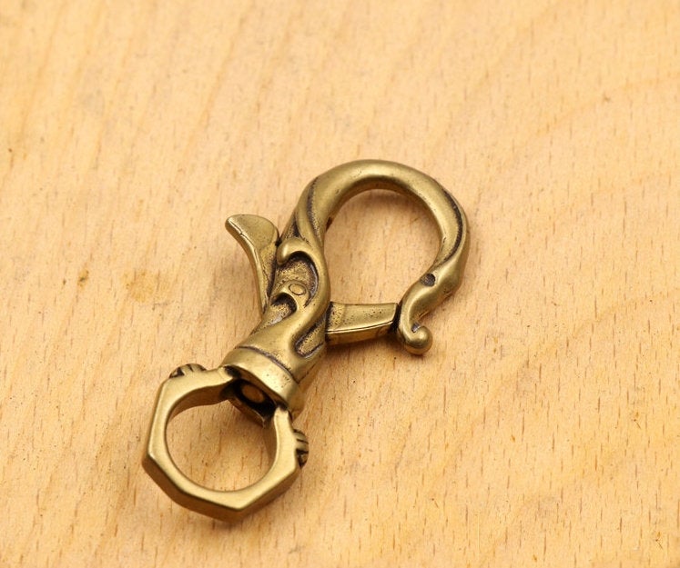 Solid Brass Swivel Eye Bolt Snap 2 1/4" Hook Fob Clip Dog Gear Spring Strap Belt Buckle Leash Lanyard Key Chain Purse Bag Tote Leathercraft