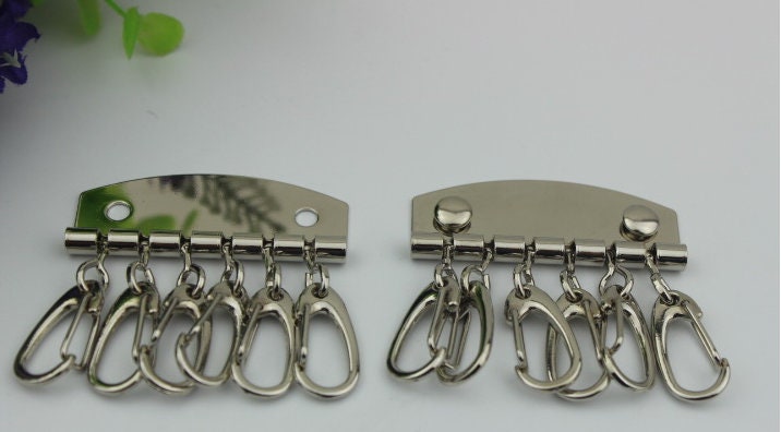 6 Hooks Metal Key Holder Plate 47mm 1 14/16" Pouch Spring Snap Purse Handbag Wallet Keyring Keychain DIY Hardware Accessories Leathercraft